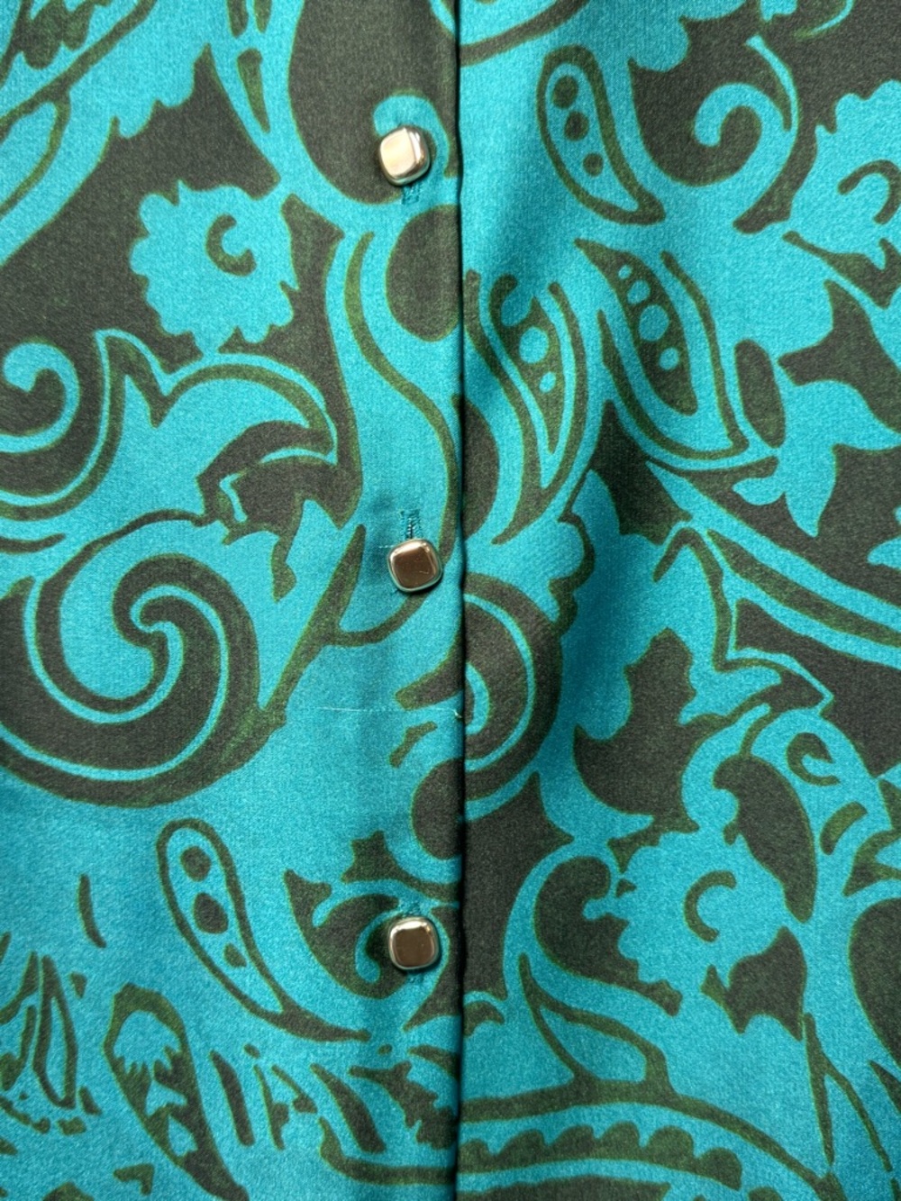 Zara Teal and Black Paisley Long Sleeve Dress satin maxi button down gold accent - Picture 5 of 6